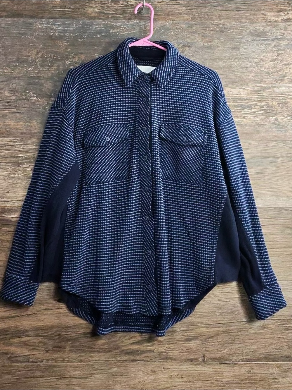 aerie Navy and White Micro-Pattern Button-Down Shirt